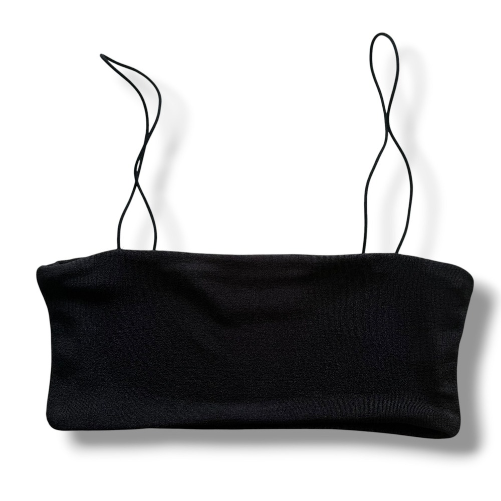 Edikted Sz S Black Spaghetti Strap Textured Knit Bandeau Micro Crop Top Festival - Picture 1 of 10
